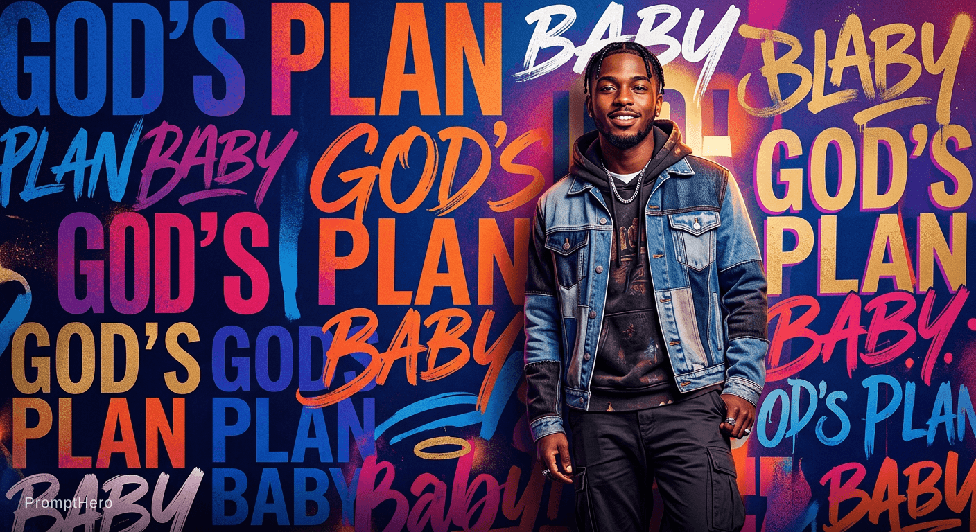 AI generated: A broke here with a background text written GOD'S PLAN BABY 