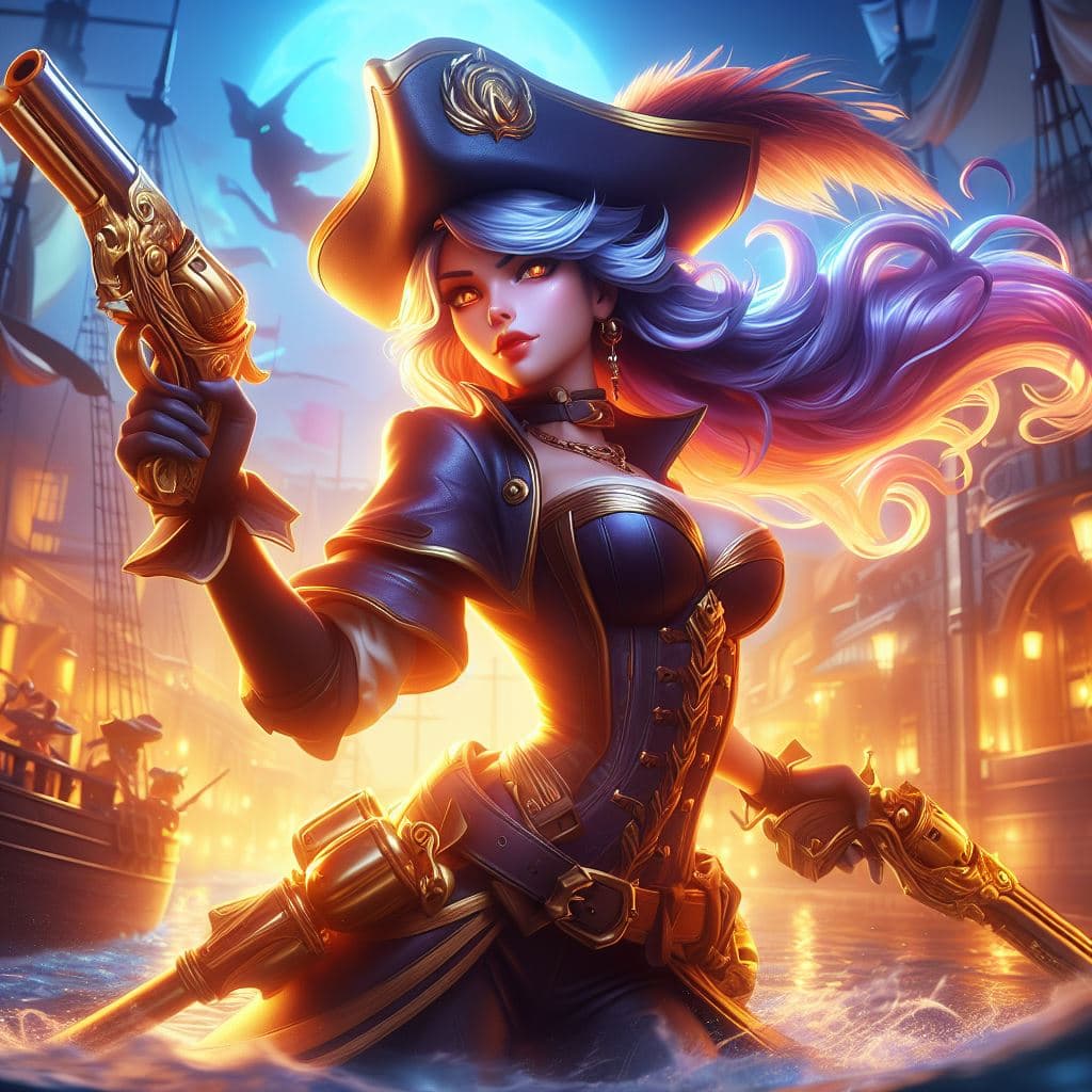 AI generated: Create a stunning 3D rendering featuring Miss Fortune from League of Legends. Immerse Miss Fortune i...