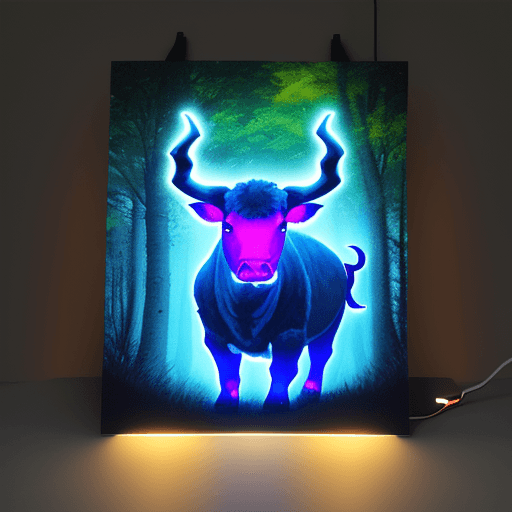 AI generated: elabora un toro con luces led llamativo para un cuadro en acrilico

