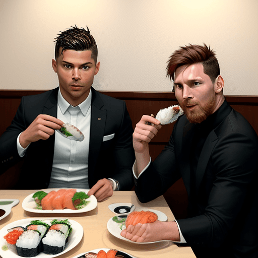AI generated: Ronaldo and messi eating Sushi
