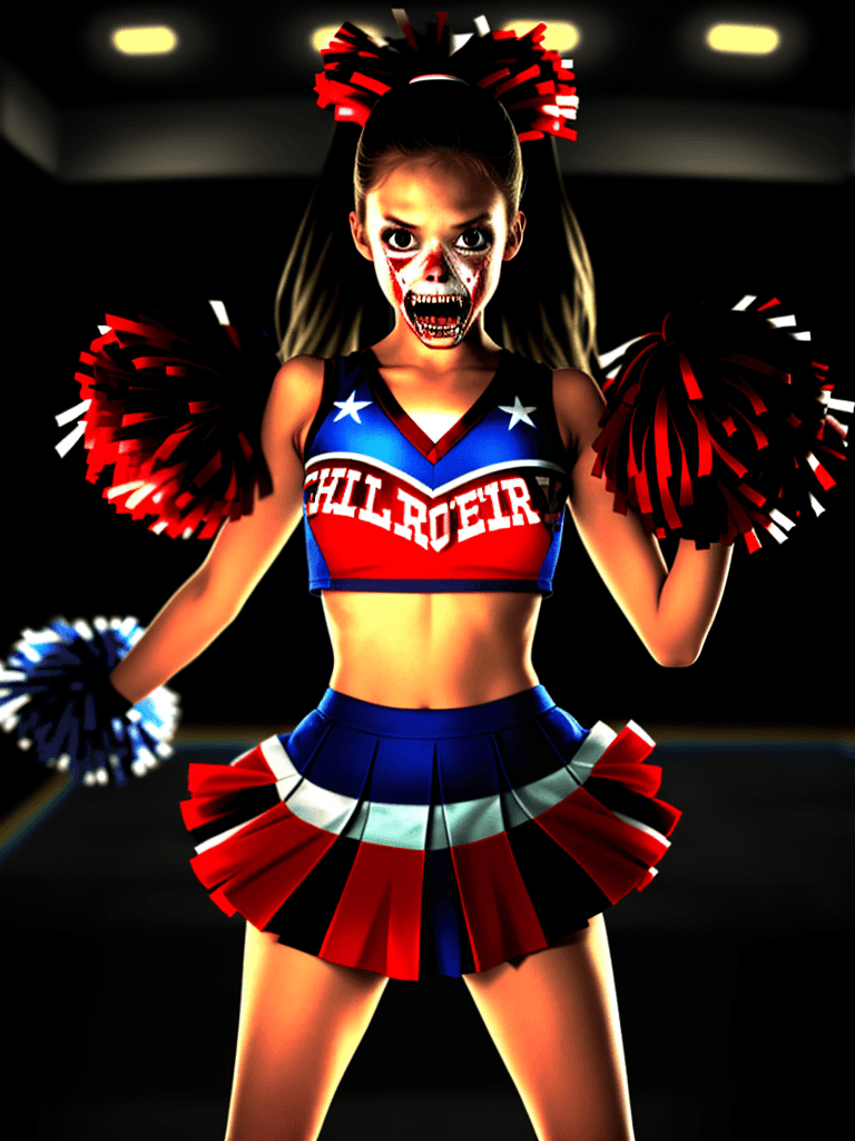 AI generated: cheerleader girl from a horror movie