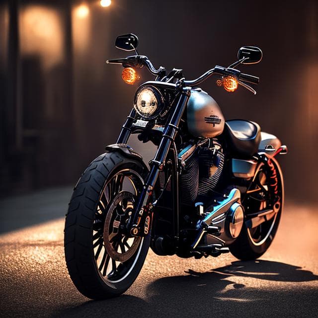 AI generated: a Harley Davidson breakout, (detailed stunning environment), cinematic, cover art, (low front angle)...