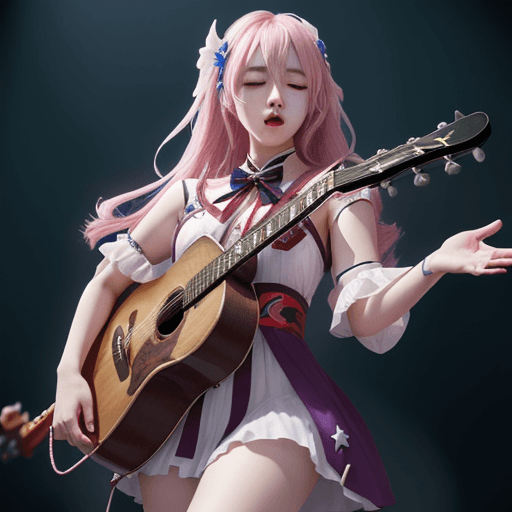 AI generated: Honkai Star Rail's illustration of several musicians with supernatural powers through his musical in...