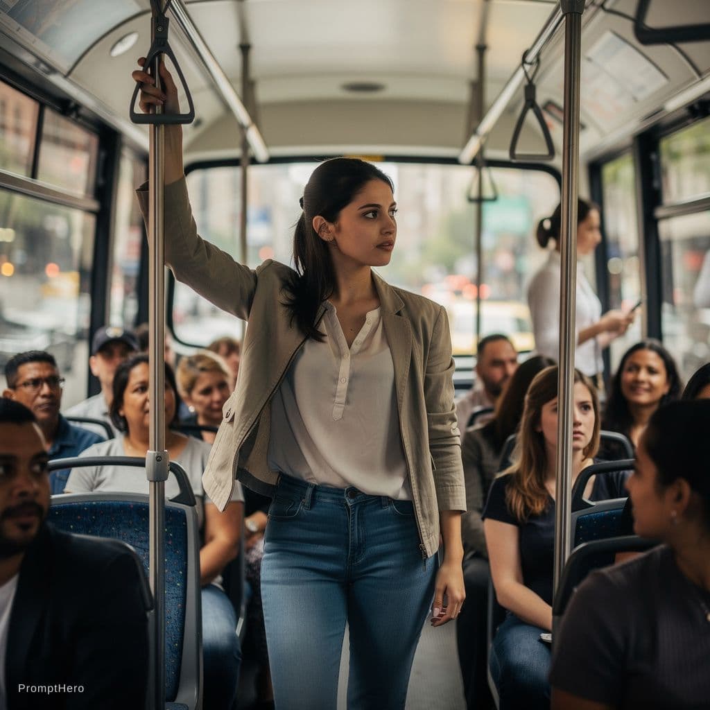 AI generated: Young woman in sexy lingerie. In public on a bus. Getting groped
