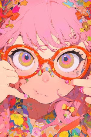 AI generated: Point of View Shot of the anime heroine's playful personality, colorful-themed, with mischievous eye...