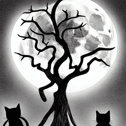 AI generated: Black and white, but fully rendered image a of sexy witch on a broom. A cat is also with her cat on ...