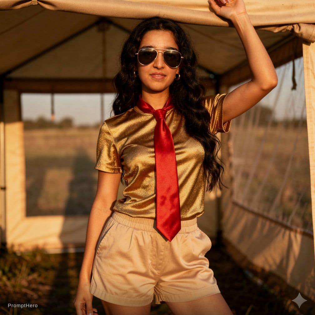 AI generated: A stunningly beautiful girl with dark, long wavy hair, wearing stylish aviator sunglasses, wearing a...