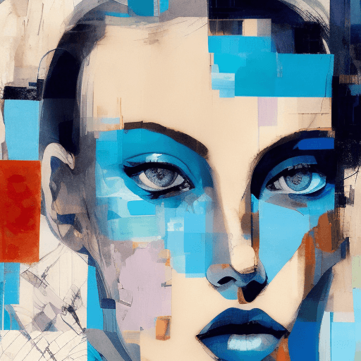 AI generated: print collage of a woman's face, in the style of josef kote, grunge beauty, dain yoon, cyan and blue...
