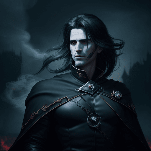 AI generated: (character of video game 1:3)::2 royal, darkness, short windblown hair , Magic the gathering, vibran...