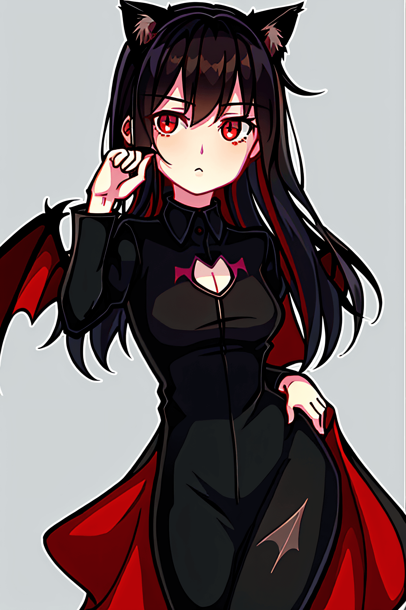 AI generated: Long hair, black hair, red eyes, one wing, Devil's wings, high resolution, extremely delicate and be...