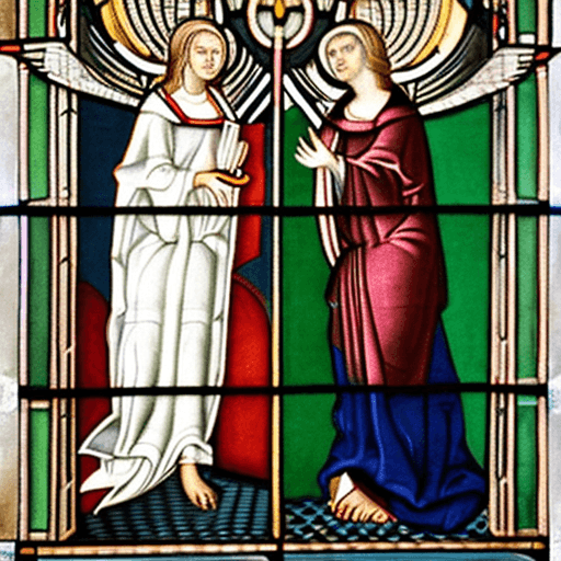 AI generated: Annunciation, (Saint Mary and angel), academic drawing anatomy, Sistine Chapels frescoes style, stai...