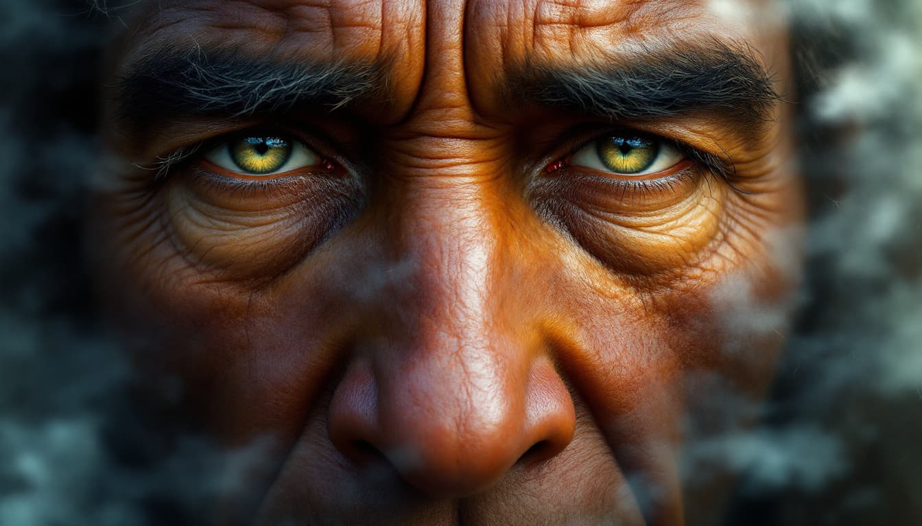 AI generated: digital painting, ultra realistic, very detailed eyes of an old Australian aborigines, sergio Leone ...