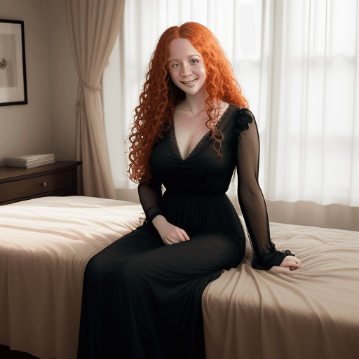 AI generated: full body photo ((extremely attractive)) woman, long curly ginger hair, perfect eyes, (freckles:0. 2...