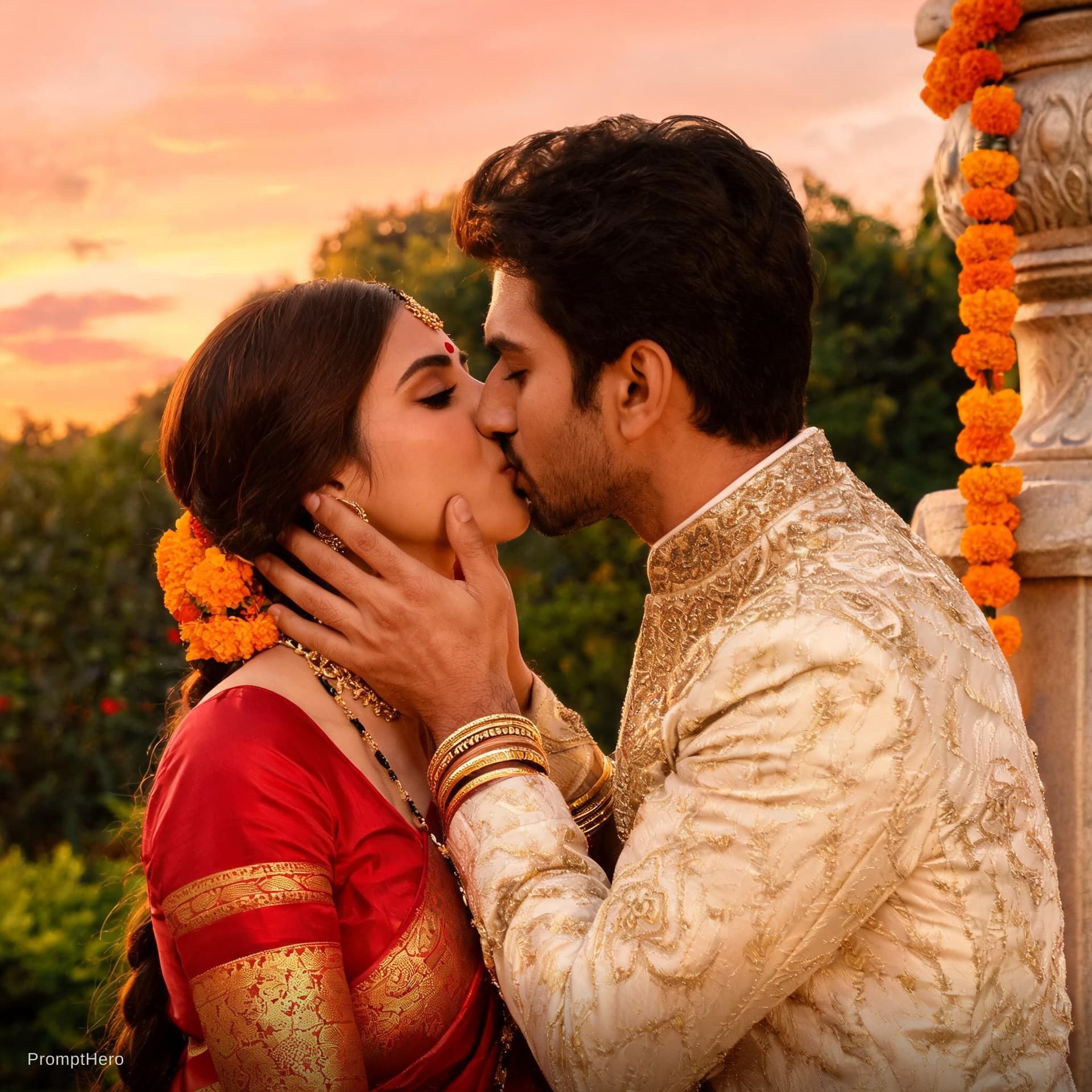 AI generated: indian couple kissing