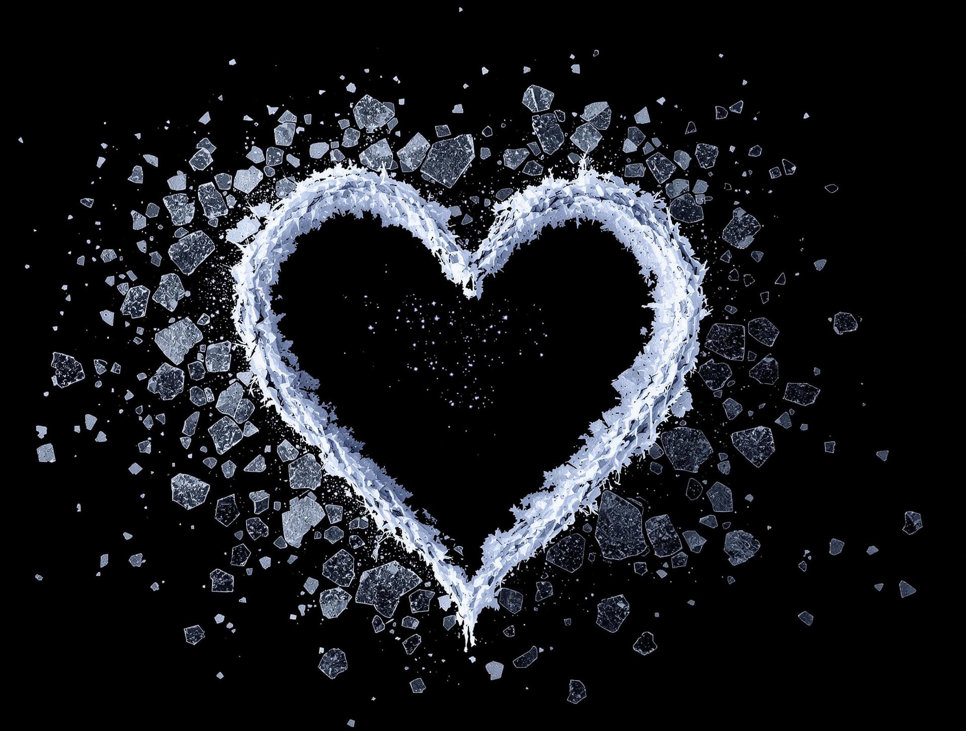 AI generated: frozen in the Shape of Heart Melting on Black Background, Copy Space