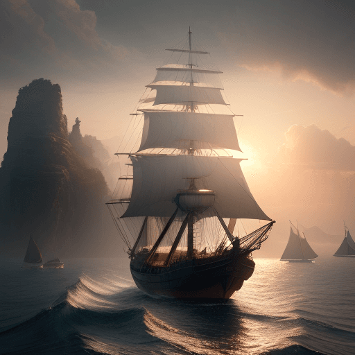 AI generated: Photo of a ultra realistic sailing ship, dramatic light, pale sunrise, cinematic lighting, battered,...