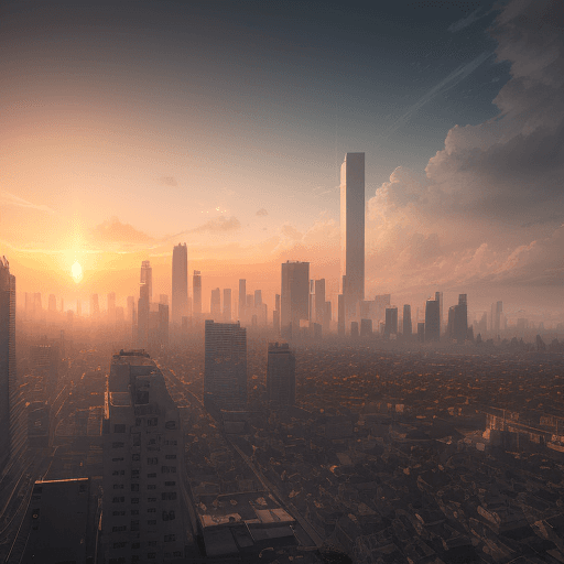 AI generated: Photo of a ultra realistic city, dramatic light, pale sunrise, cinematic lighting, battered, low ang...