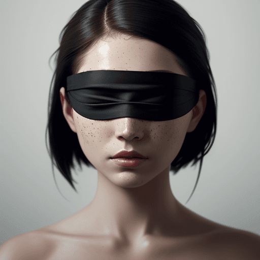 AI generated:  a fine art cinematic photography portrait of a women, blindfolded with a brushstroke, face straight...