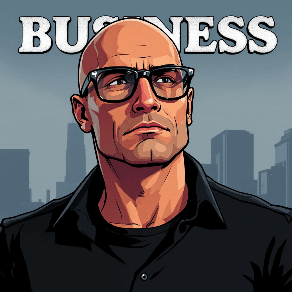AI generated: Cartoon illustration, comic book cover featuring a handsome Caucasian bald man, clean face, clean sh...