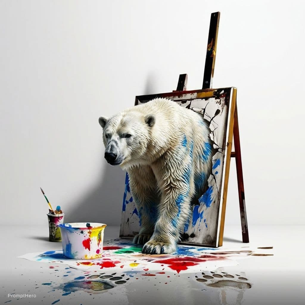 AI generated: A polar bear coming of the picture.
