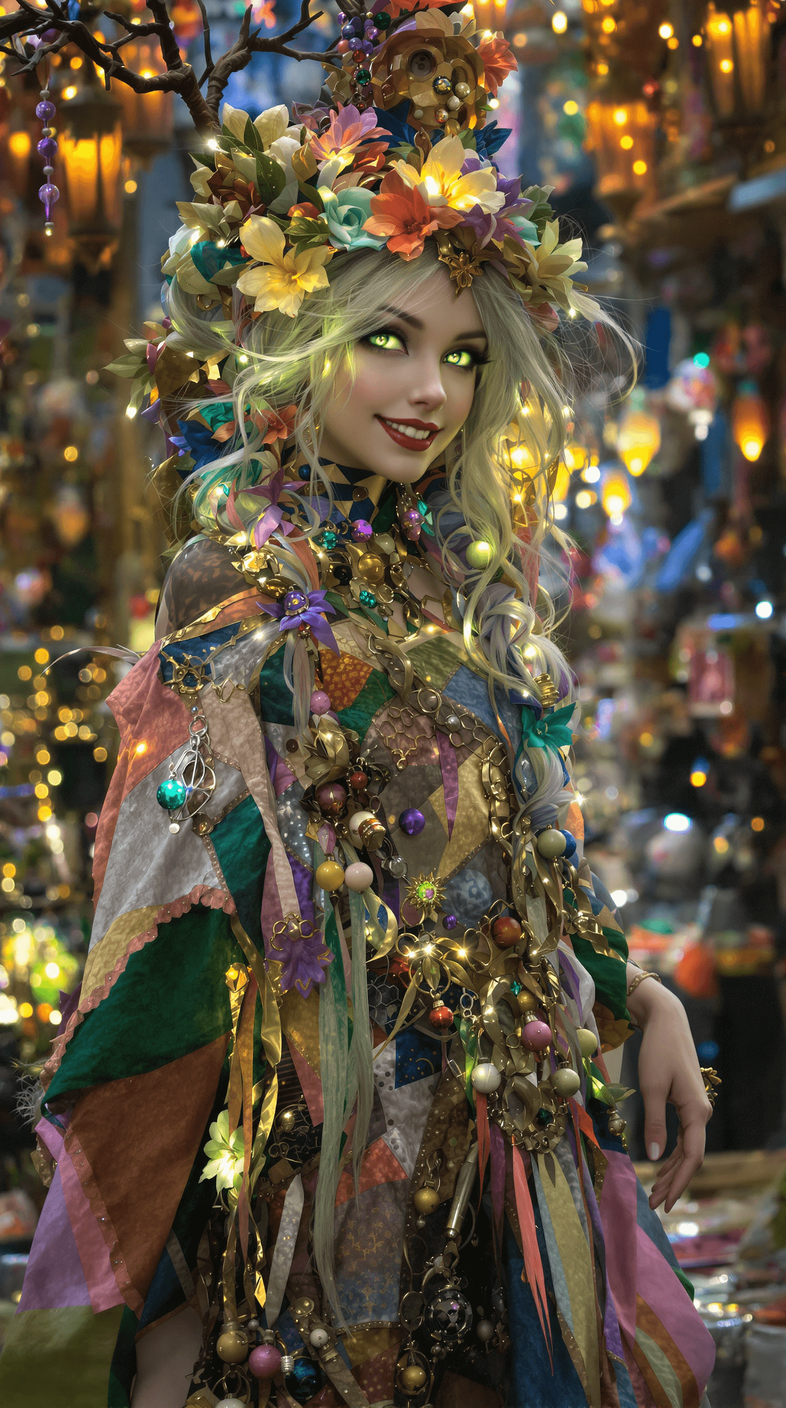 AI generated: A pretty, whimsical trickster with a slender, lithe build, her mischievous green eyes seeming to shi...