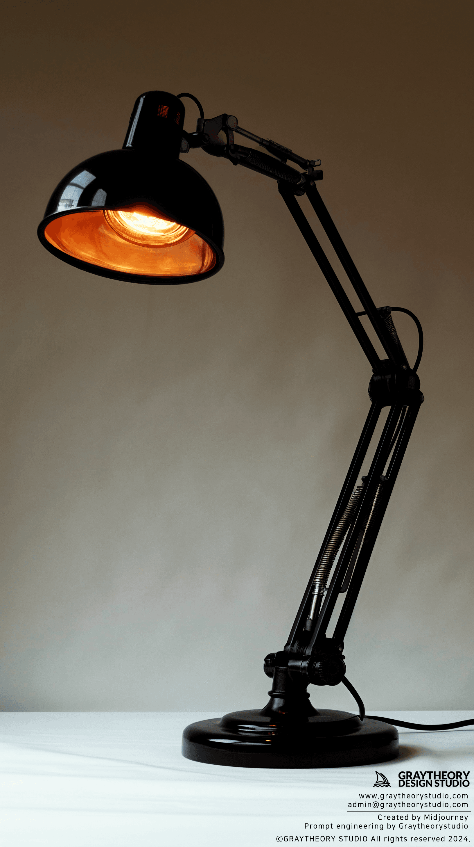 AI generated: Artemide Tolomeo Table Lamp, studio setting, Canon EOS-1D X Mark III, EF 50mm f/1.2L lens. adjustabl...