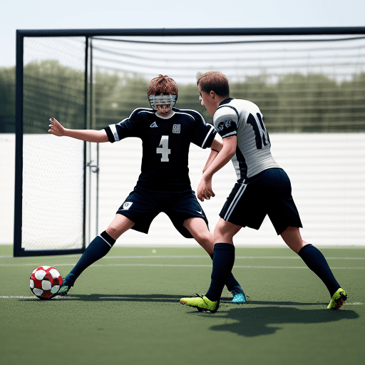 AI generated: blind footbal, player shoot the gate