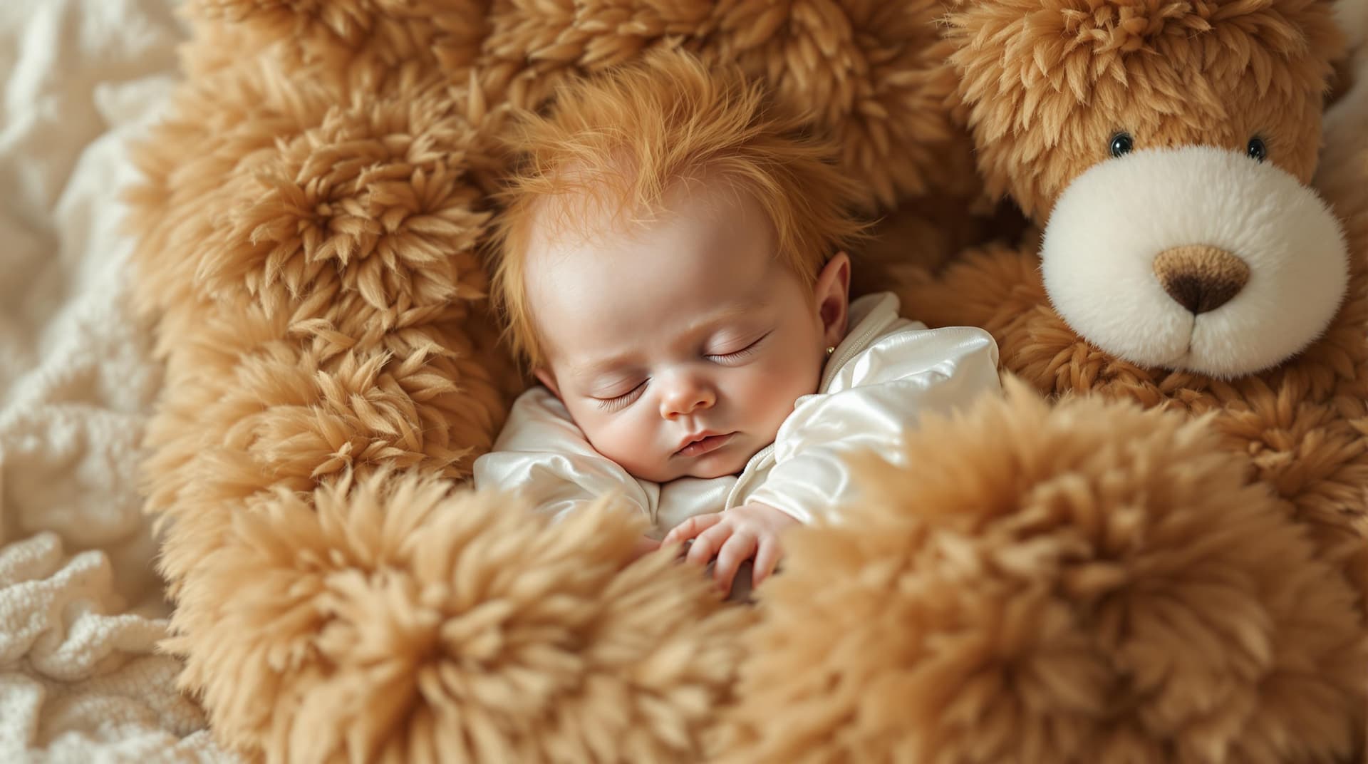 AI generated: in the arms of an angel, a beautiful and (cute alien baby ) with topaz color hairs duvet ,pointed ea...