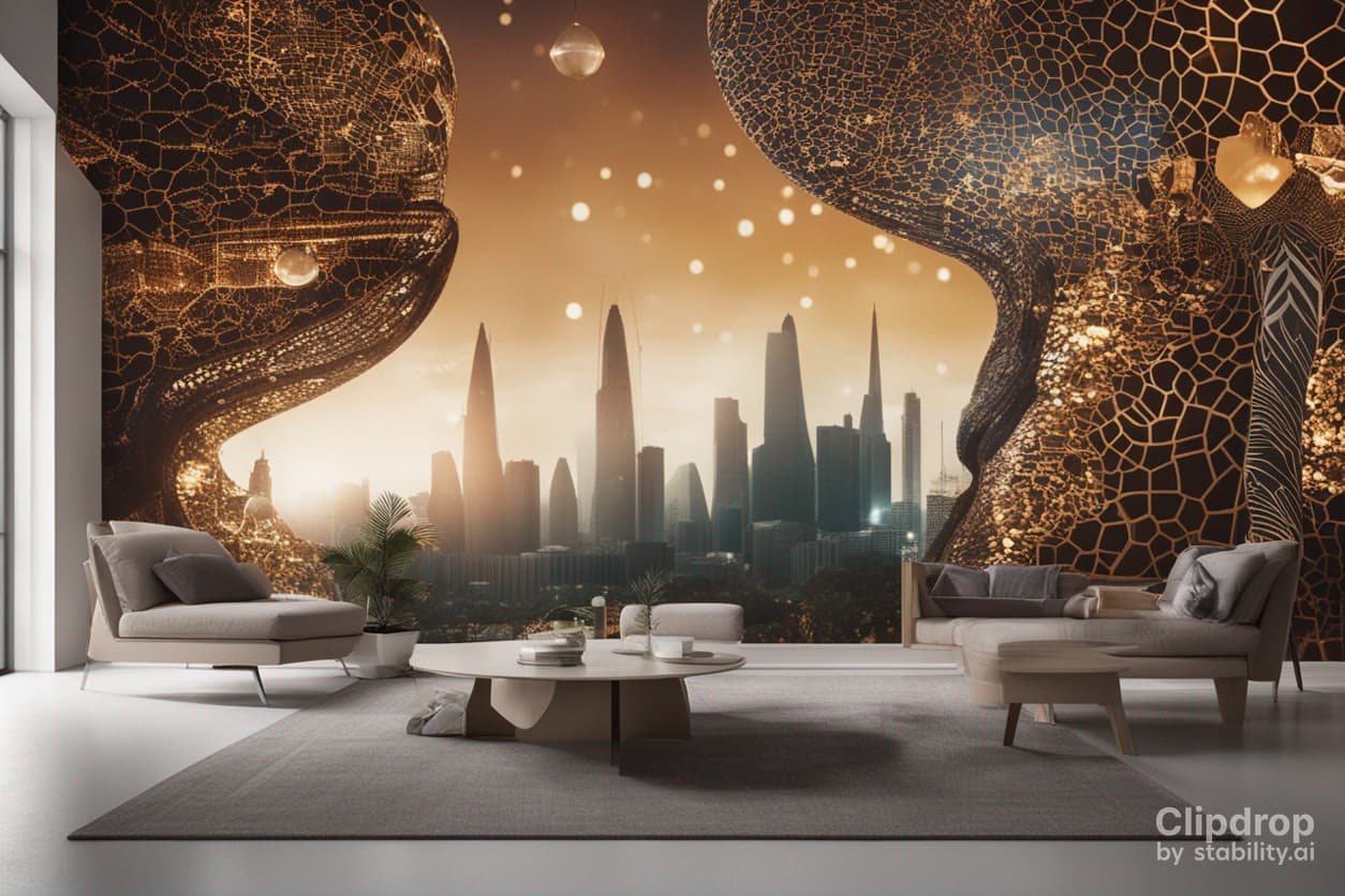 AI generated: cité moderne et futuriste avec des motifs africains sur les murs