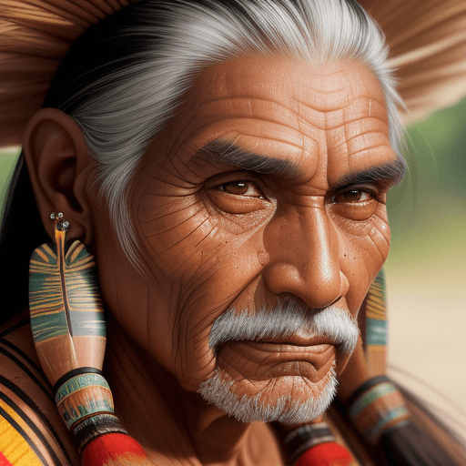 AI generated: portrait close-up man ((Amazonian aboriginal)) hyper-realistic traditional earring (septum), beautif...