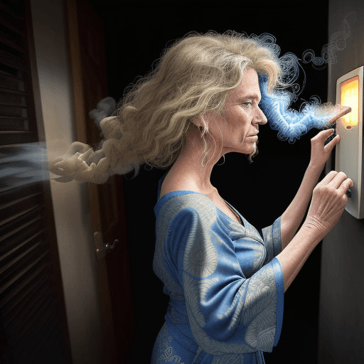 AI generated: 
A 65 year old woman with blue eyes and wavy blonde hair wearing a batik dress and a sarong was touc...