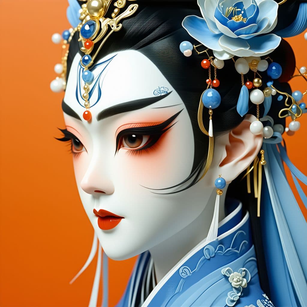 AI generated: Hyper close-up, three-dimensional illustration, close-up portrait of a Chinese opera character desig...