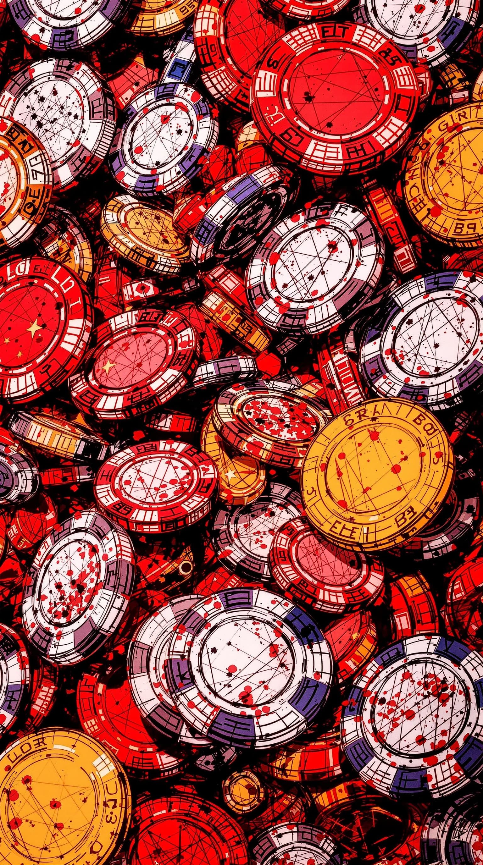 AI generated: bits-of-color-bet-casino-chips-hand-drawn-red-gritty-realistic-sketch-rough-sketch-mix-