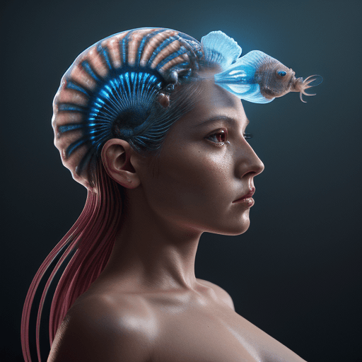AI generated: Goddess close-up portrait ribcagel. jellyfish phoenix head, nautilus, orchid, skull, betta fish, bio...
