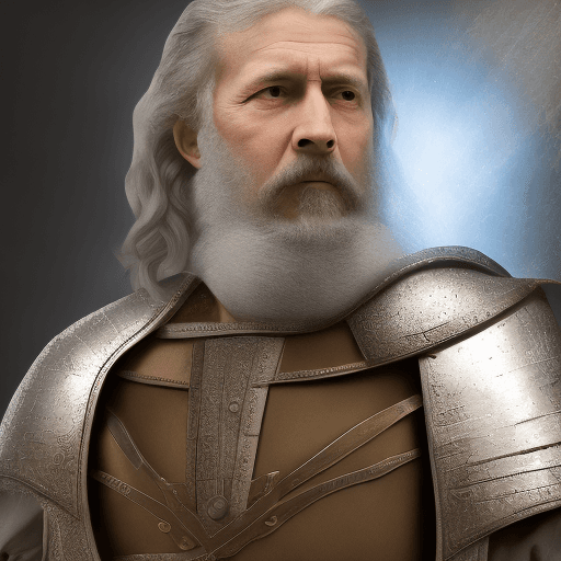 AI generated: Ultra high resolution photography of a medieval man named Daedalus, Grandmaster of the Peacekeepers