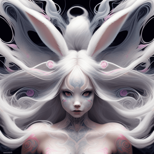 AI generated: portrait of a very strong white rabbit, fluffy hair,  elegance, captivating, close up portrait, arti...