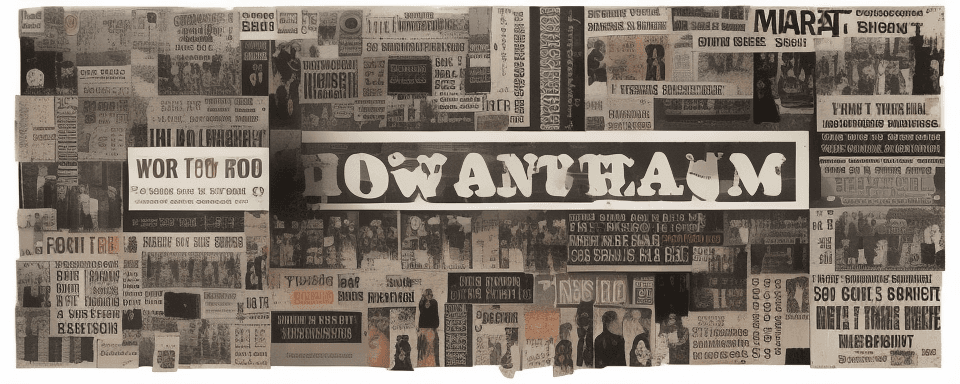 AI generated: Written Slogan Manifesto, collage, very big words,
