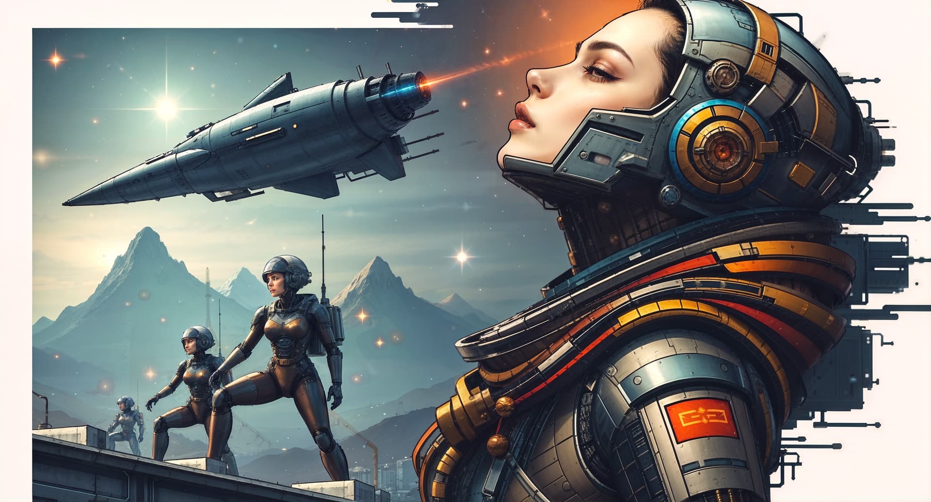 AI generated: A space soldier wearing armor in a space invasion in the style of InkPunk