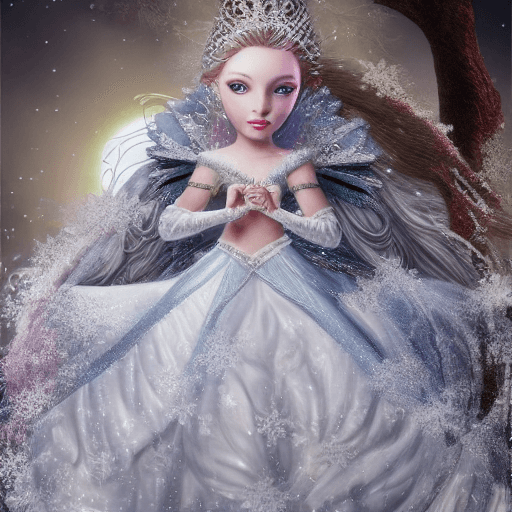 AI generated: white snow princess, highly detailed, hyper-realistic masterpiece, character design, volumetric ligh...
