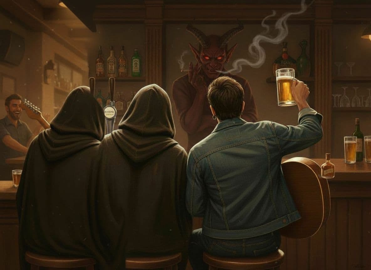 AI generated: A ver, ponme en primer lugar a los dos personajes que están sentados en la barra de la foto dos. Lue...