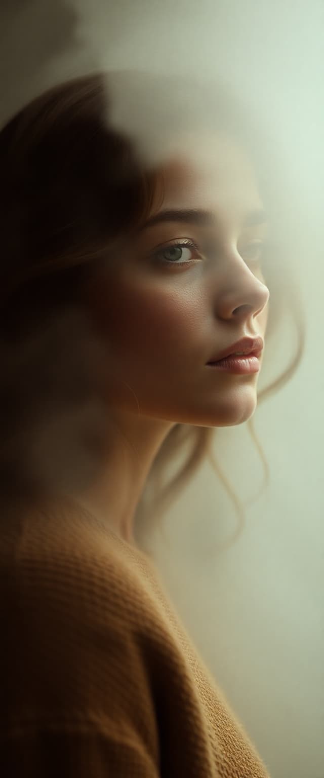 AI generated: "Professional photograph of a supermodel in her early twenties, modernist style. Soft, dreamy atmosp...