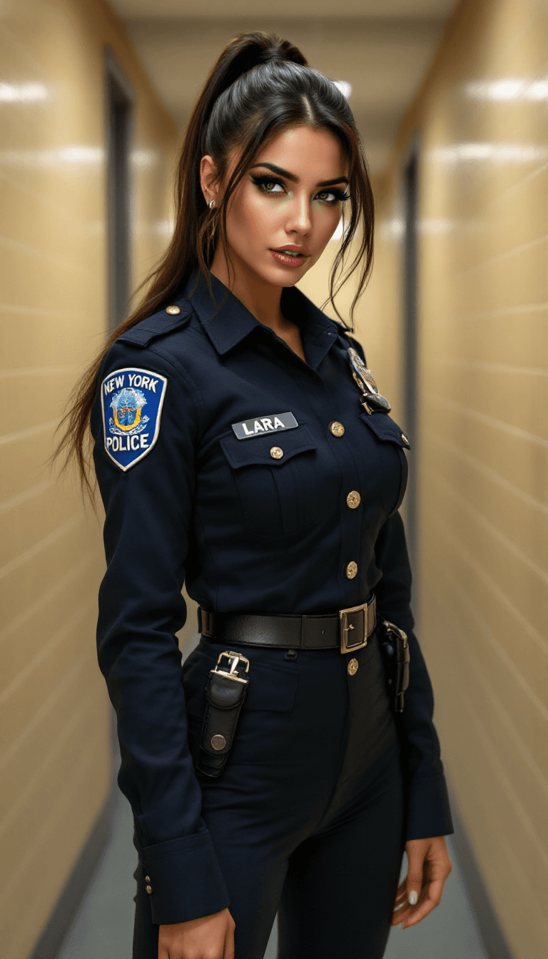 AI generated: hyper-realistic photo of a gorgeous Mediterranean woman with a brunette sleek ponytail, bold eyeline...