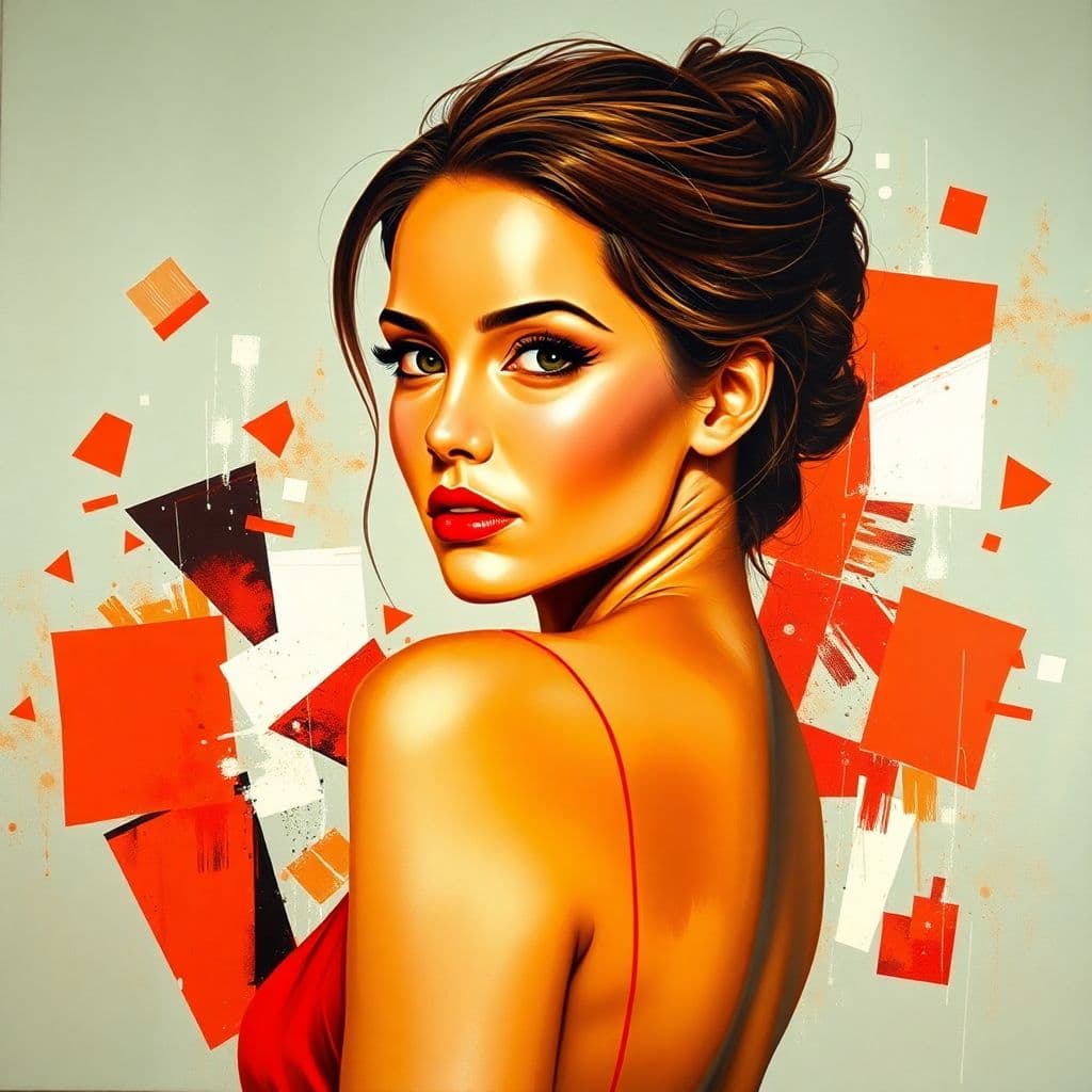 AI generated: An abstract painting of a woman with a contemporary style blending realism and abstraction. The woma...