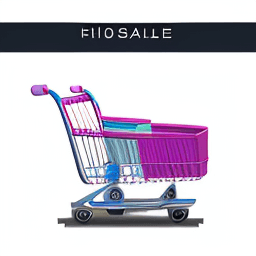 AI generated: 180x180 pixel picture of a futuristic high end shopping cart with exclusive home accessories