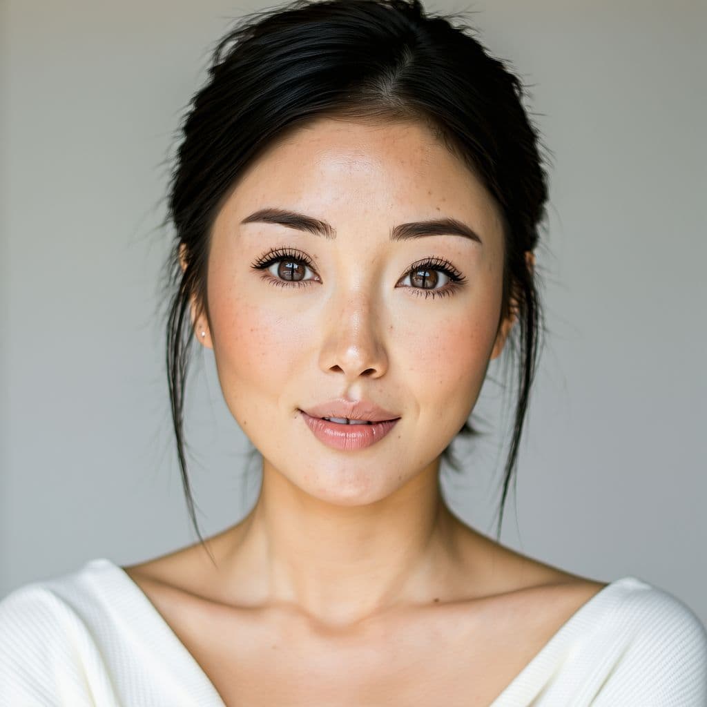 AI generated: A real picture of a 30 year old asian women. She has Big high set cheekbones.