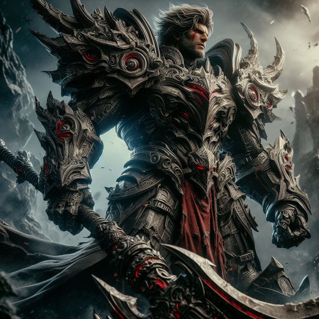 AI generated: Capture Worldbreaker Sion in a hyper-realistic photograph set amidst a chaotic and apocalyptic lands...