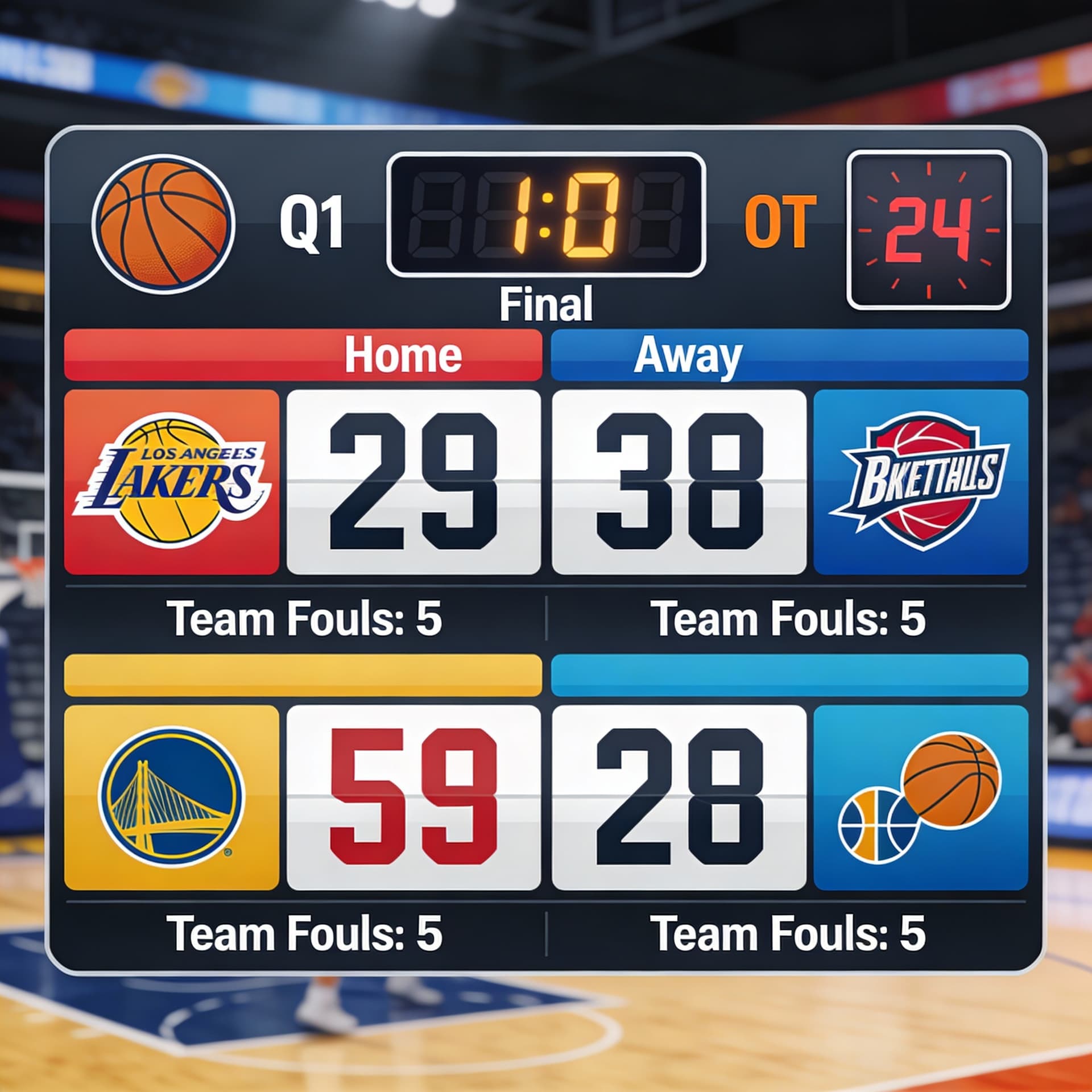 AI generated: Professional basketball broadcast overlay design, transparent background,
modern scorebug and full s...