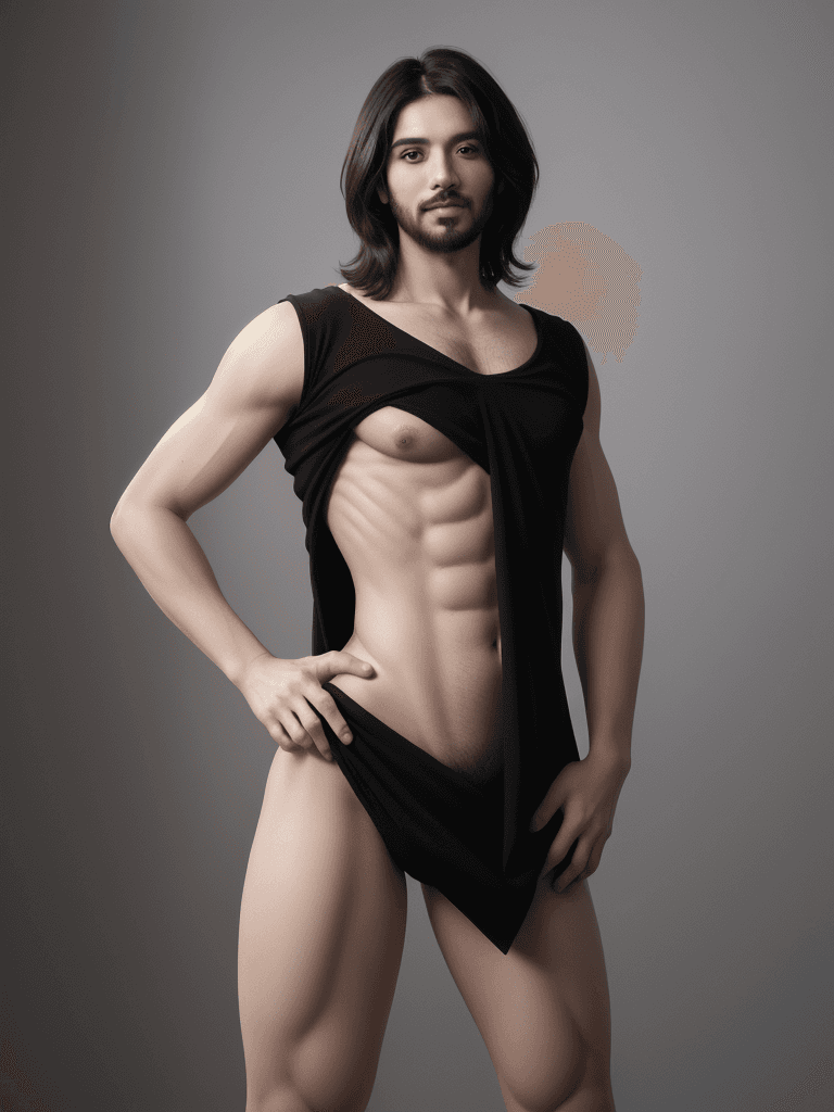 AI generated: hombre ((rubio)) musculoso, en sus veintes, completamente sin ropa, foto de cuerpo entero que deja v...