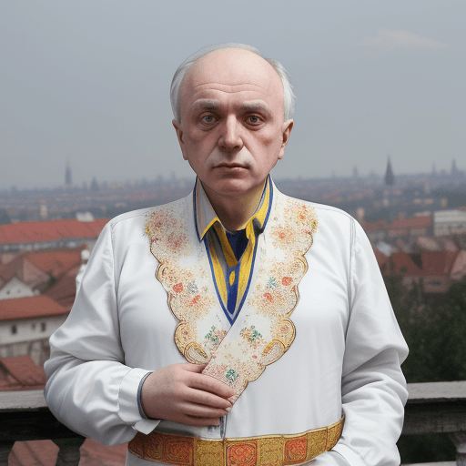 AI generated: the photo should show the Ukrainian writer Ivan Franko, who is dressed in a Ukrainian vyshyvanka. Fr...