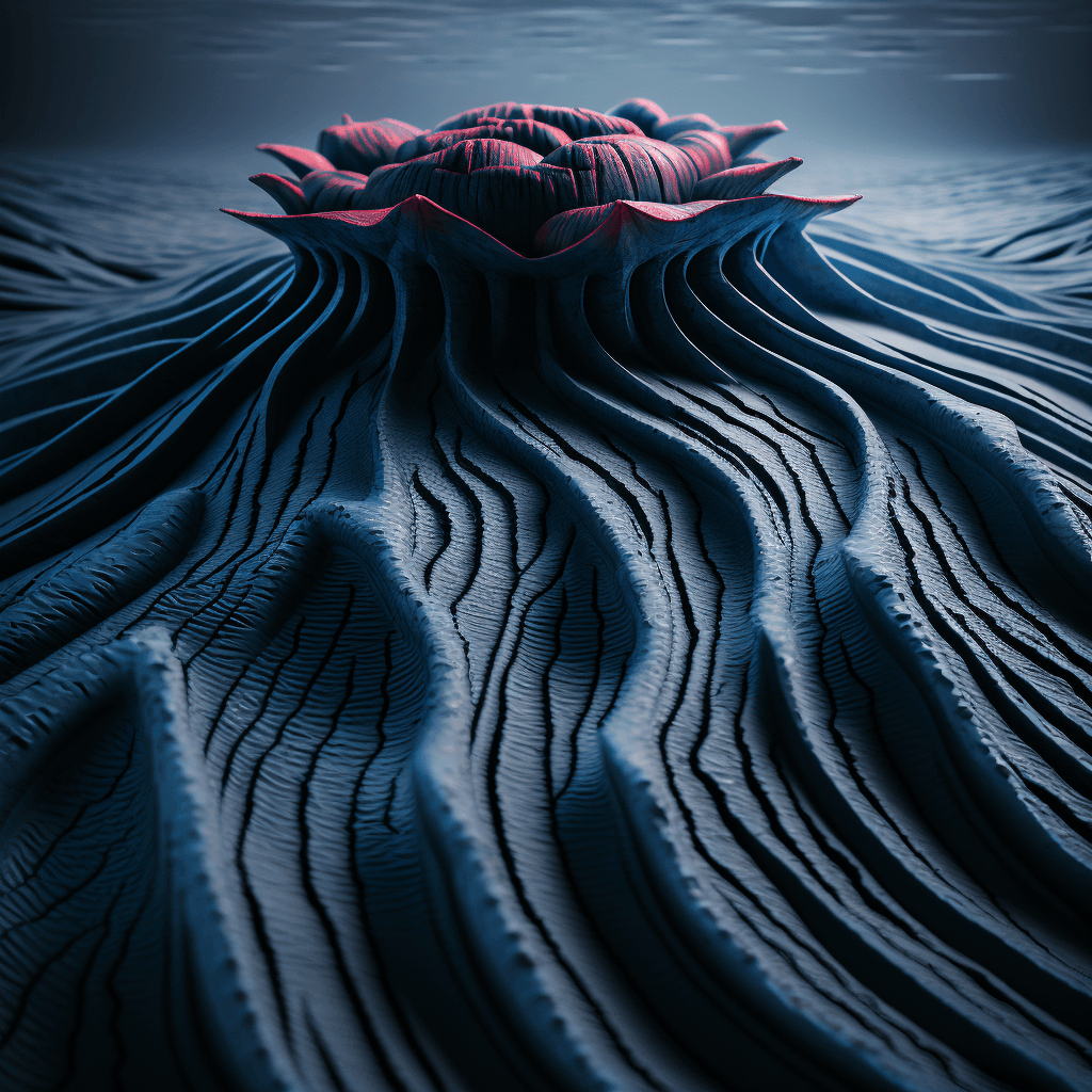 AI generated: https://s.mj.run/2S512ZpEBTU Damascus towel spider growing from a red giant rose in the middle of th...